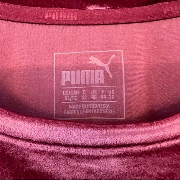 PUMA Stretch Velvet And Mesh Long Sleeve Burgundy Crop Top Style 516560 Size XL - Picture 5 of 8